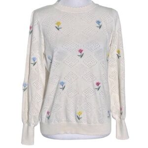 EMBROIDERED FLORAL SWEATER FLORAL MEDIUM PETITE ANN TAYLOR CROCHET BLUE …